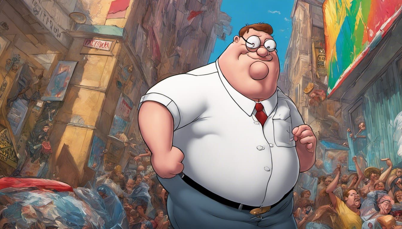 Hyperrealistic Peter Griffin Splash Art Portrait