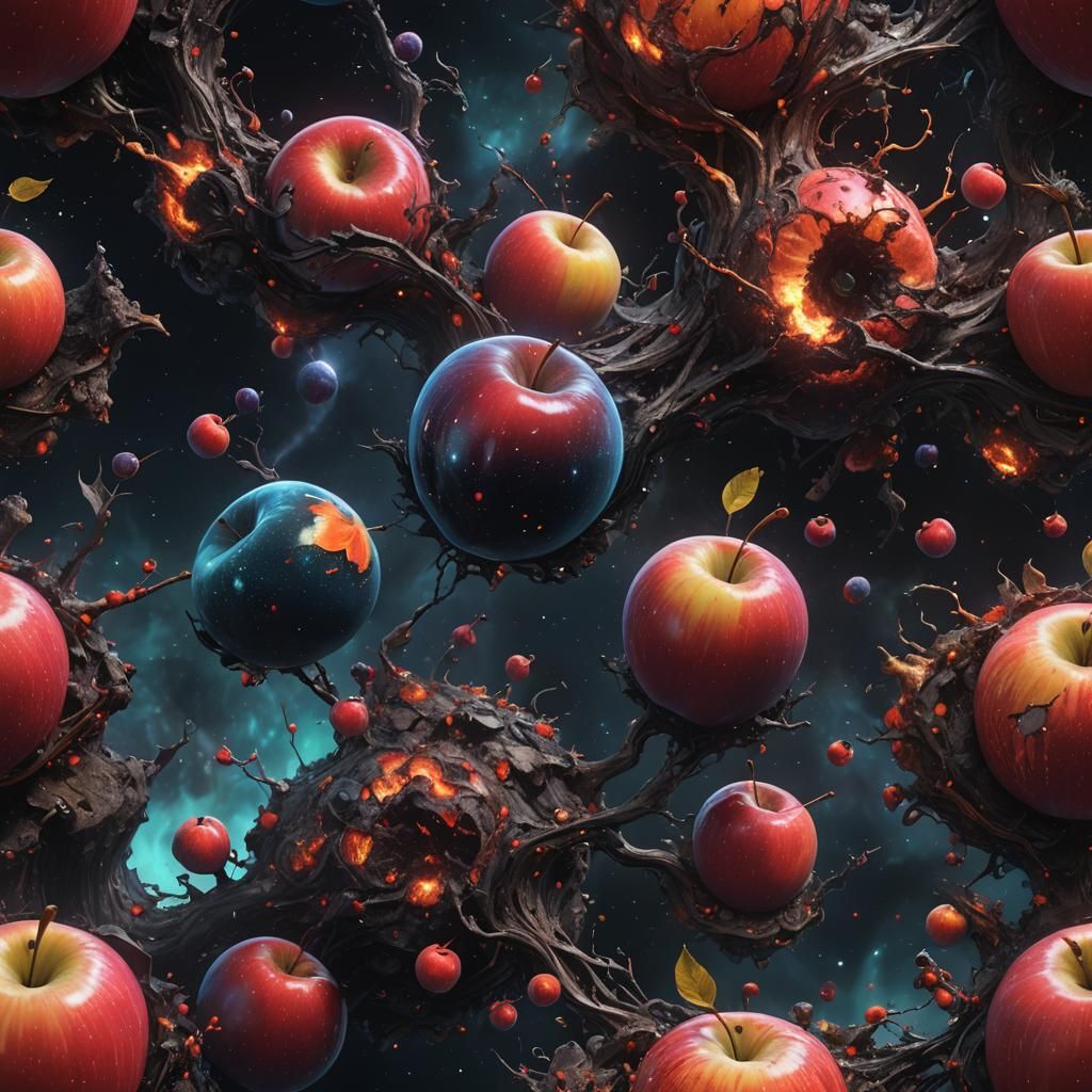 Cosmic Apple Dreamscape: Detailed Matte Painting in 8K
