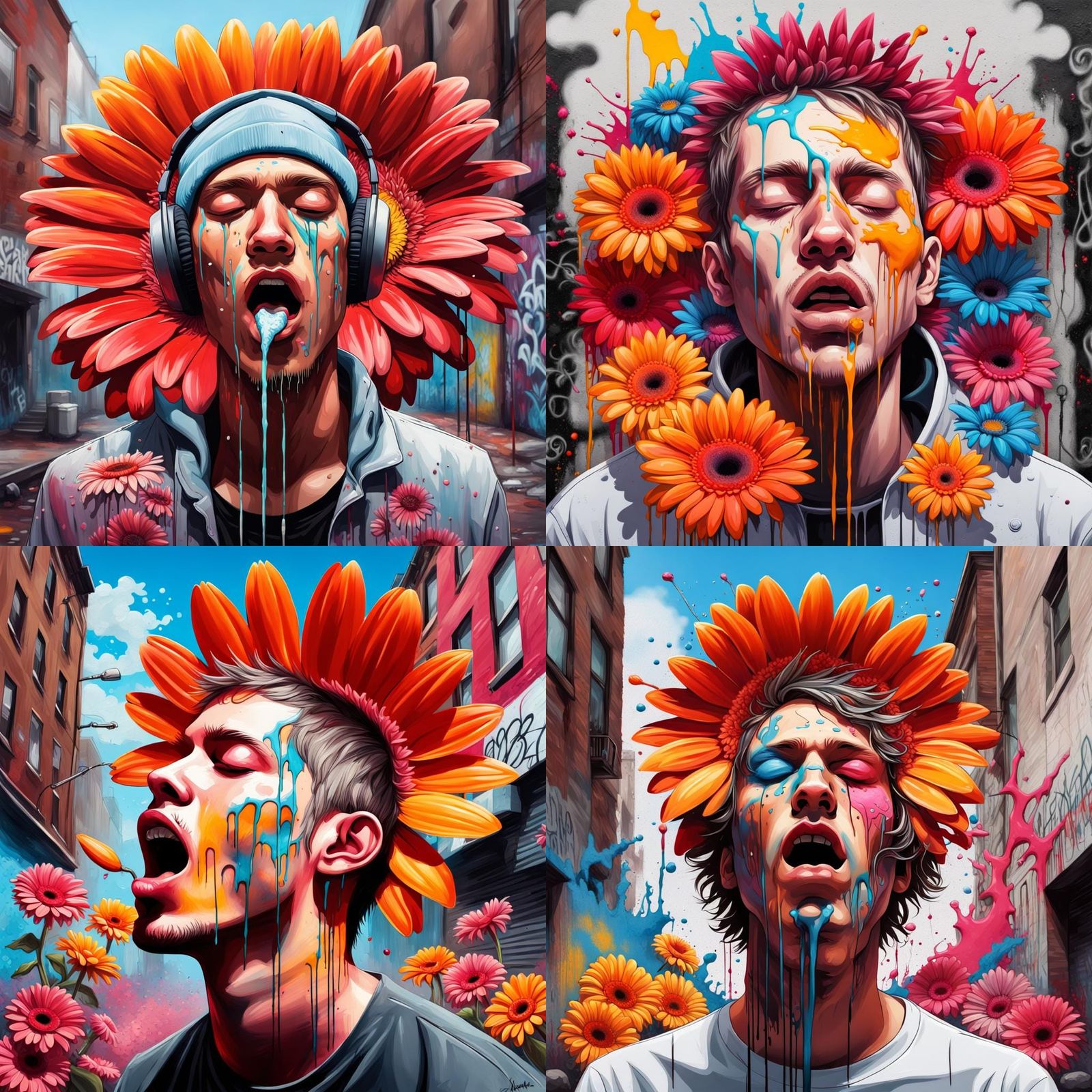 Floral Graffiti Portrait with Polychromatic Details