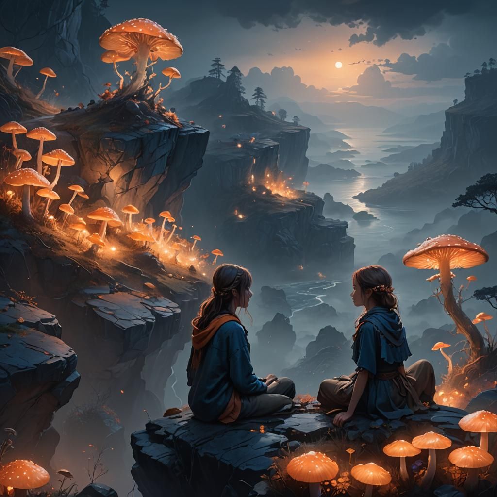 Ethereal Woman on Misty Cliff: Fantasy Concept Art