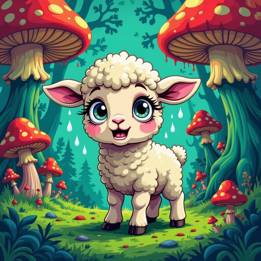 Nervous Lamb in Psychedelic Forest Art