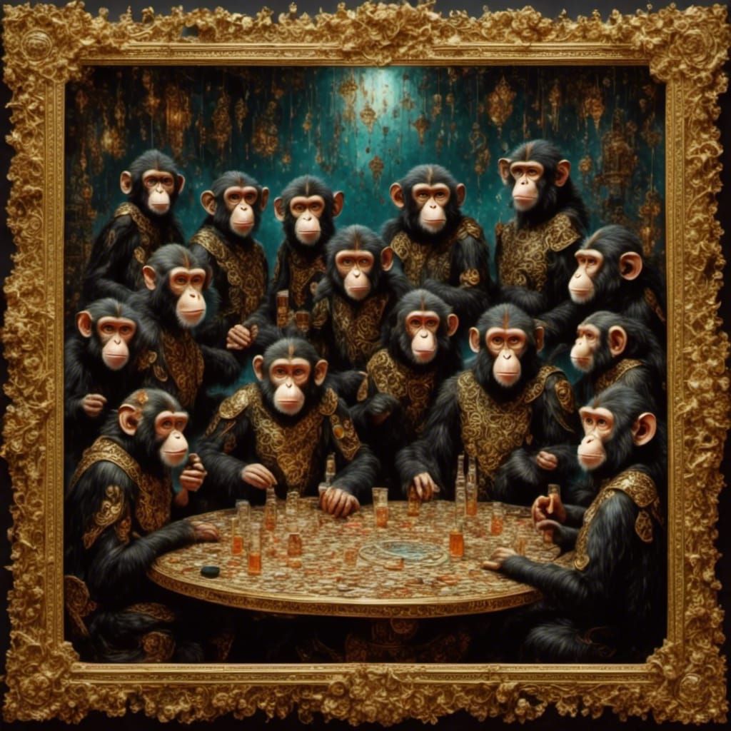 Monkeys Playing Poker in Dark Fantasy Style