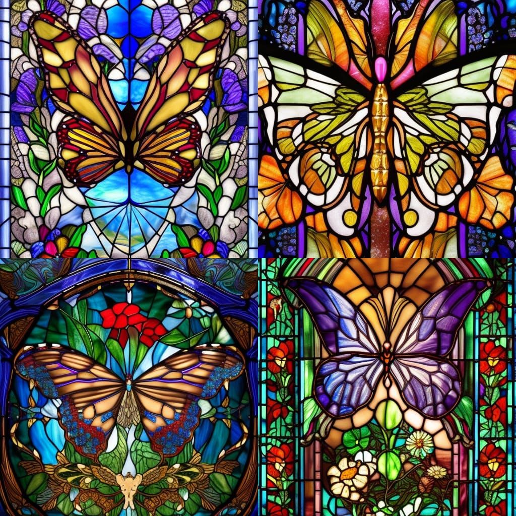 Stained Glass Butterfly with Skull Print Wings