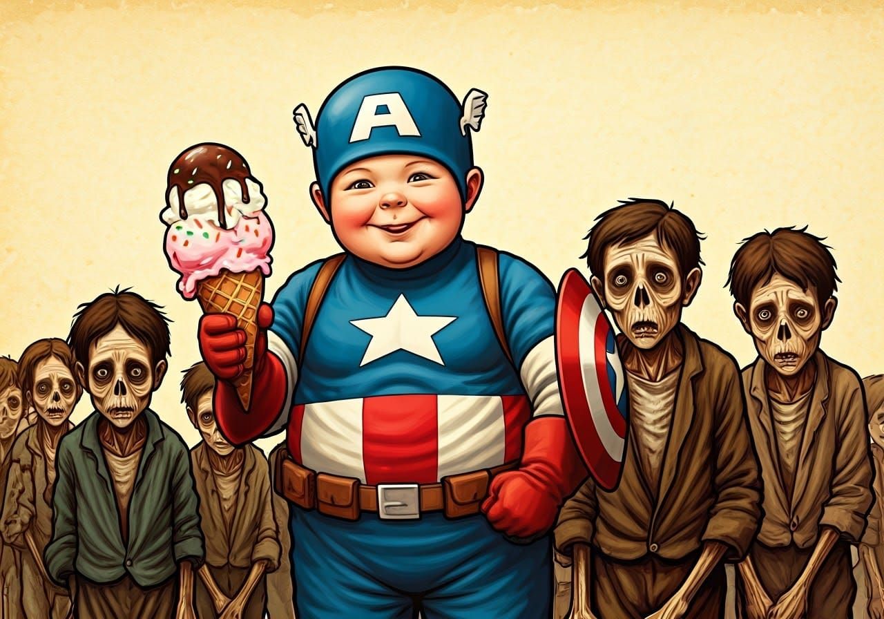 Joyful Boy Devours Ice Cream Amidst Starving Children in Dis...