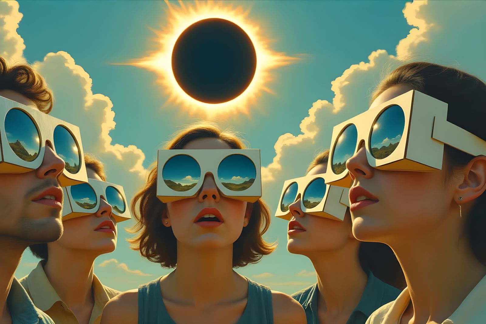 Solar Eclipse Viewing with Awe-Struck People