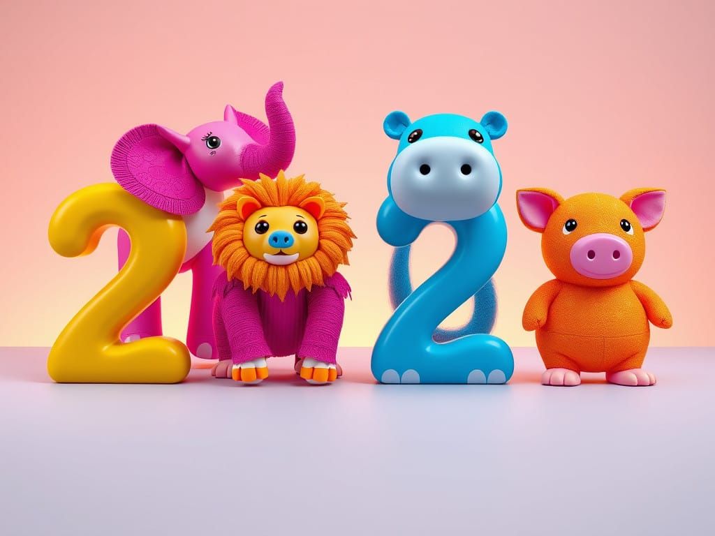 Vibrant Toy Dolls Form the Year 2025 in a Fantastical Atmosp...