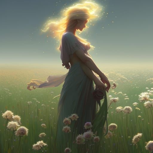 Ethereal Ghost Haunts Flower Field, Hyperdetailed Portrait