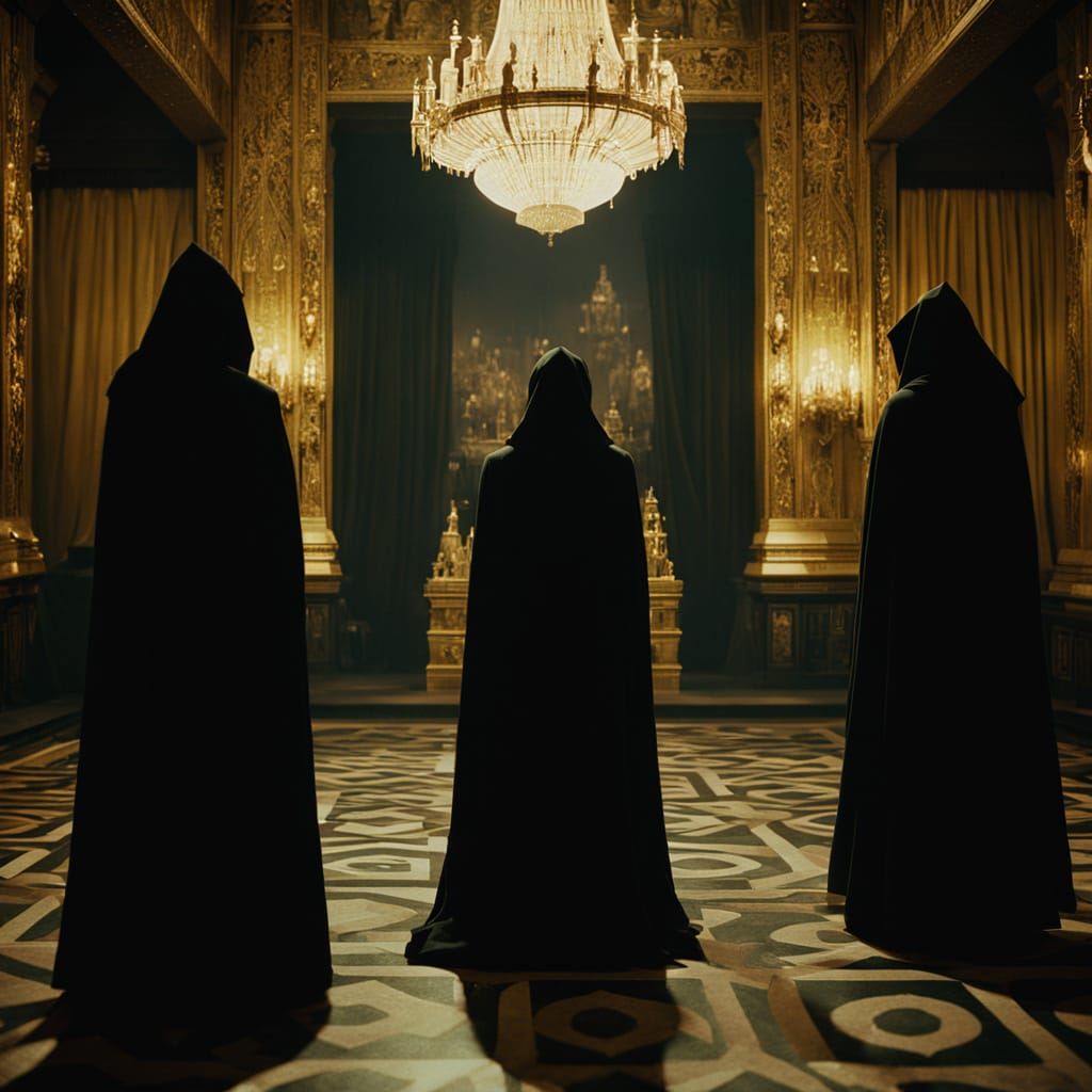 Elegant Figures in Dark Gold Opulence