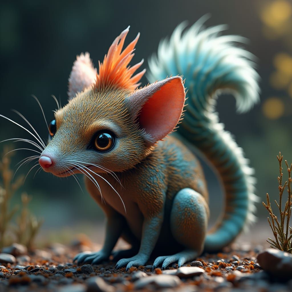 Mouse-Fox-Lizard Hybrid Creature in Digital Art Style