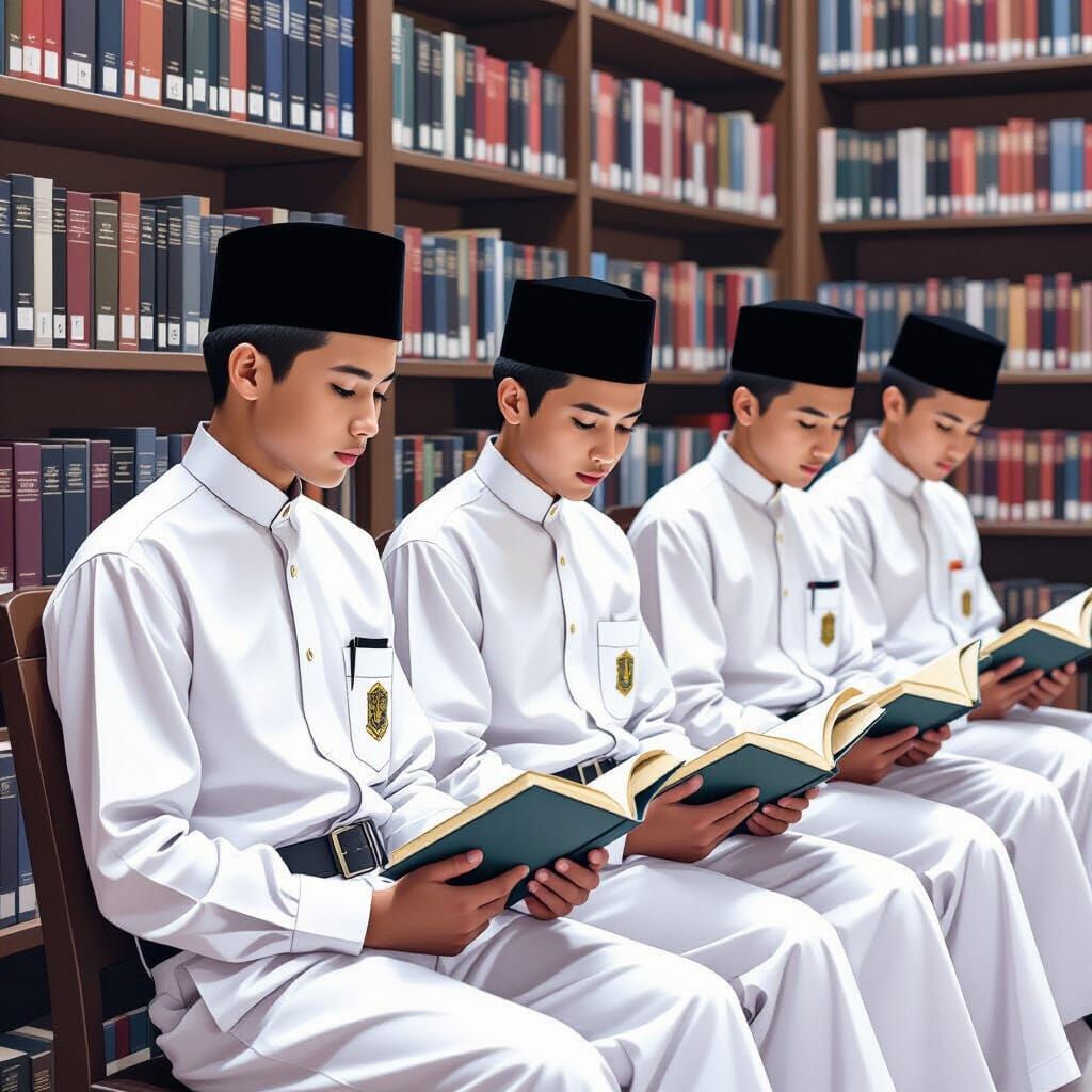 Boys Reading in Library, Detailed Rendering