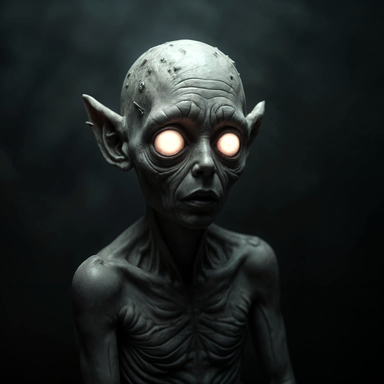 Eerie Creature Depicting Human Suffering in Dark Surrealism