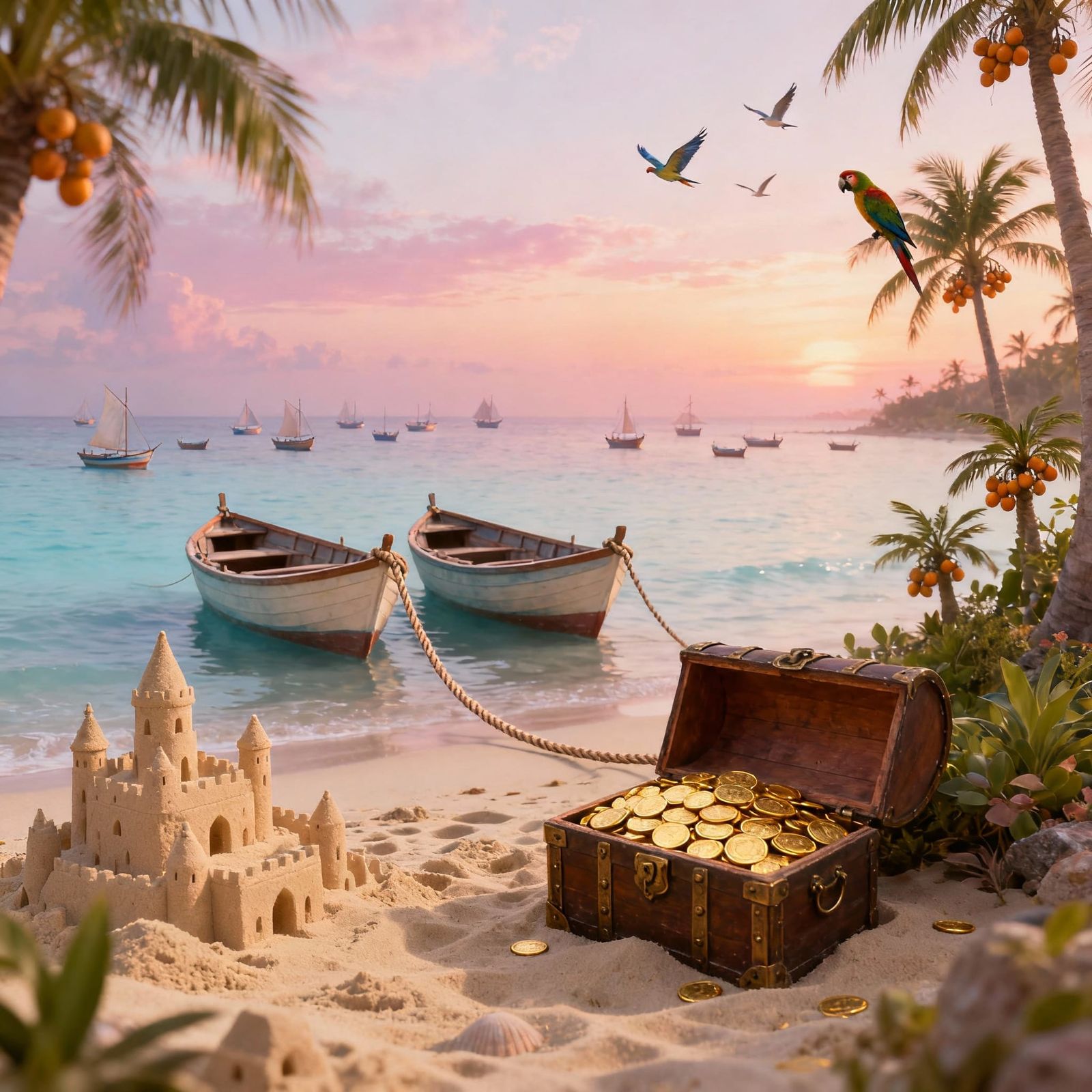 Dream Boats at Sunset with Pastel Skies