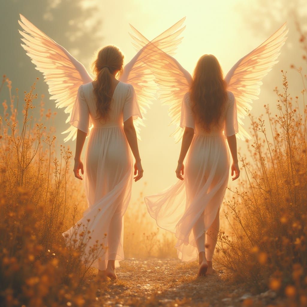 Celestial Angels in Lush, Golden Paradise