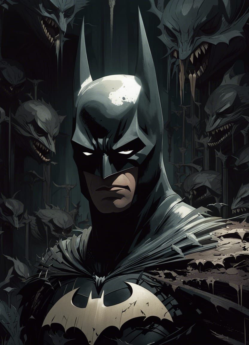 Creepy Batman in Gloomy Dungeon, Hyperdetailed Art