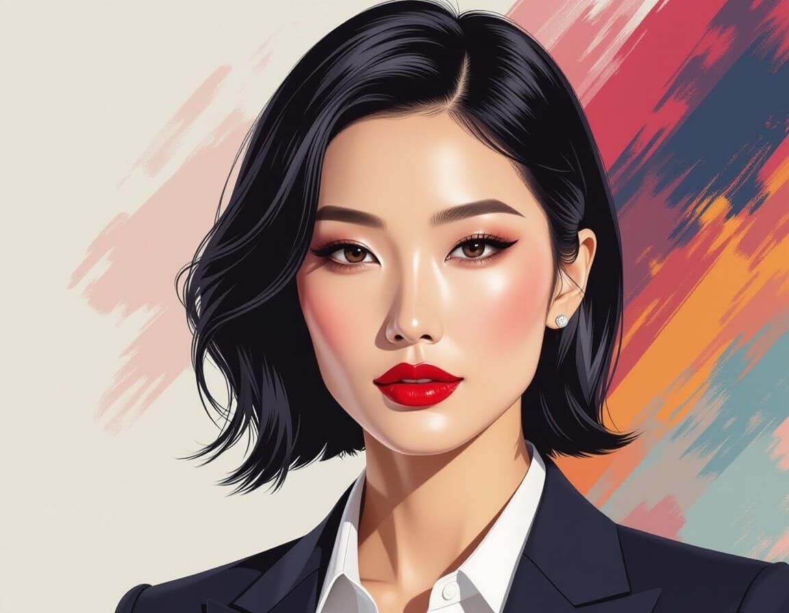 Powerful East Asian CEO in Chic Business Suit