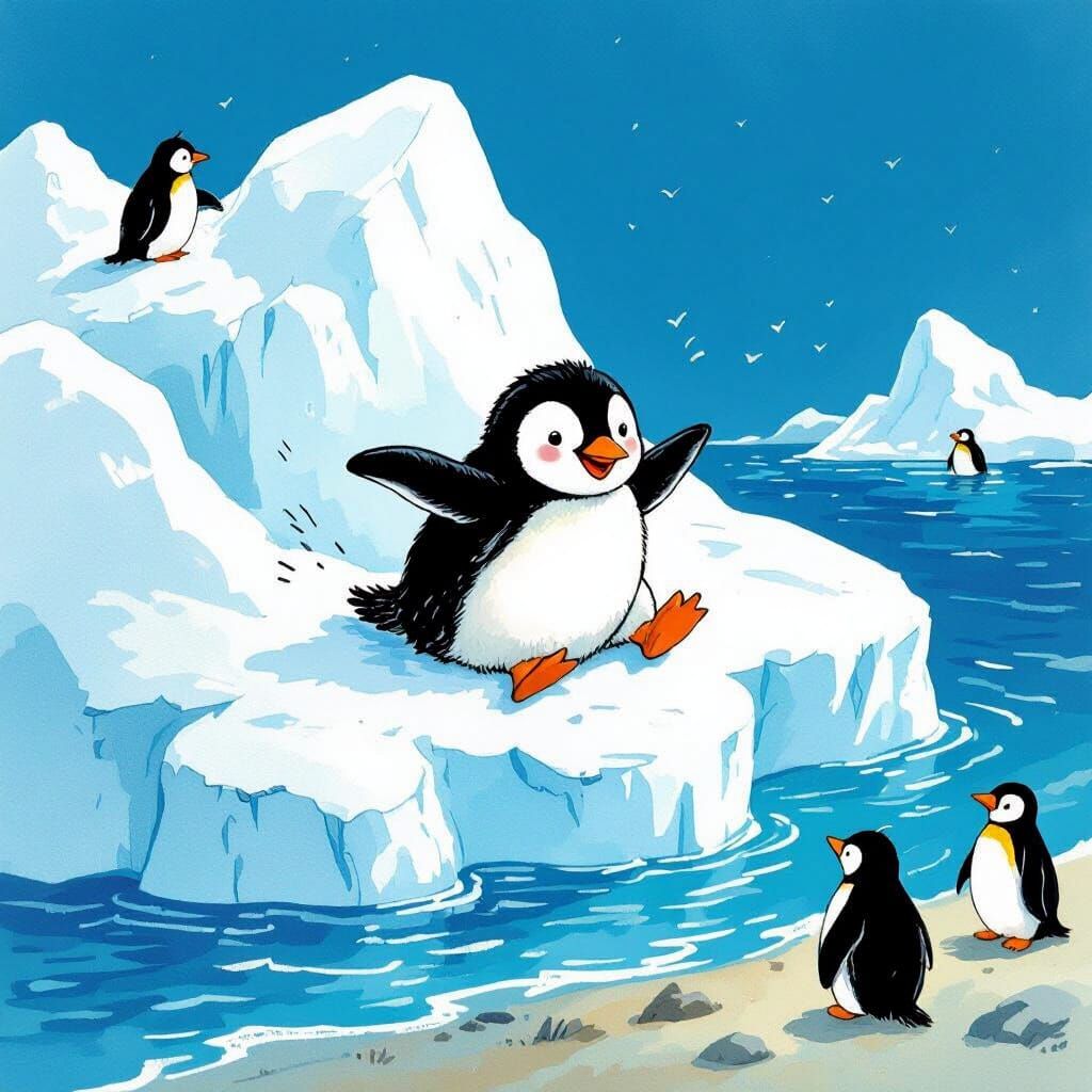 Penguin's Icy Slide: A Whimsical Adventure