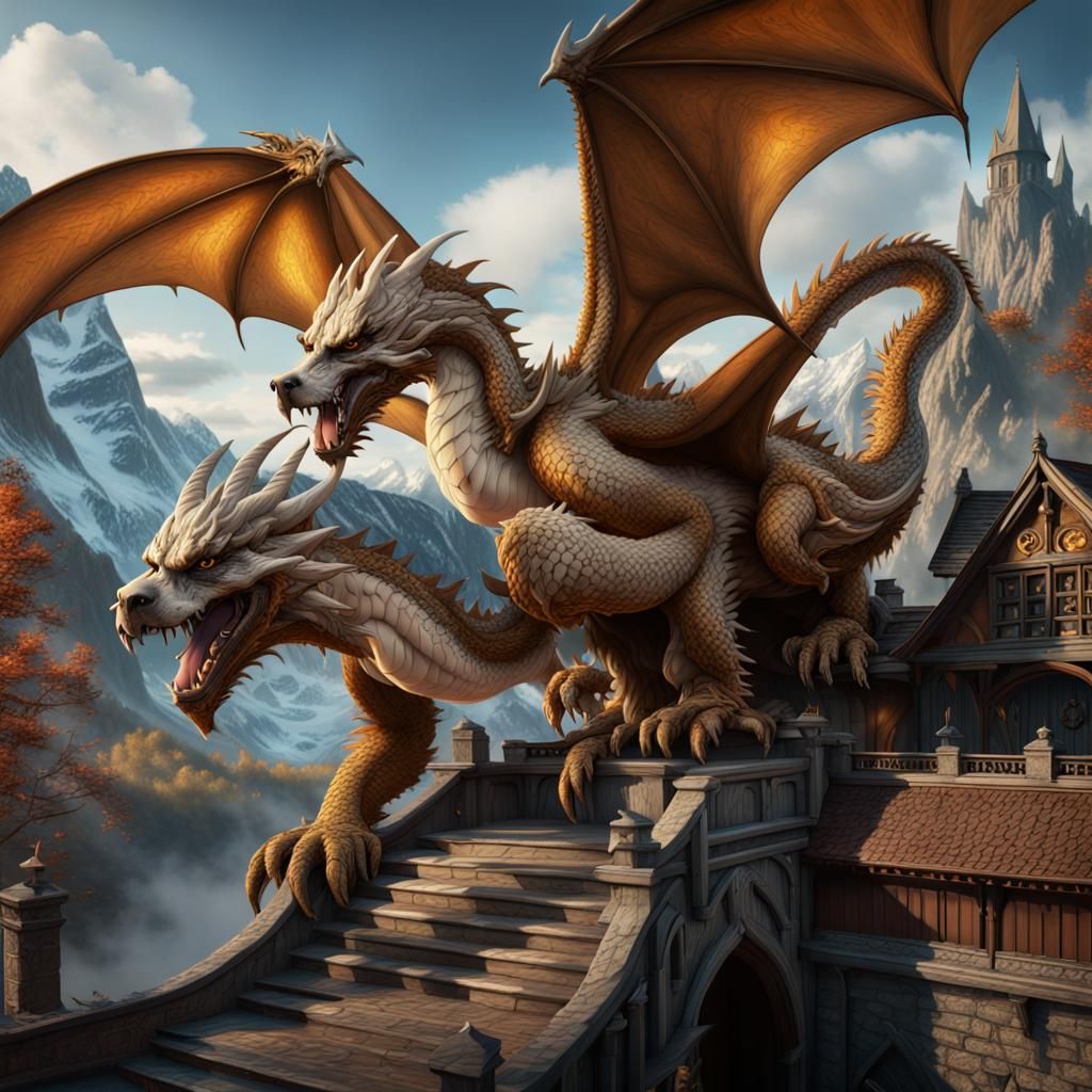 Fantastical Saint Bernard Dragon in Detailed Matte Painting