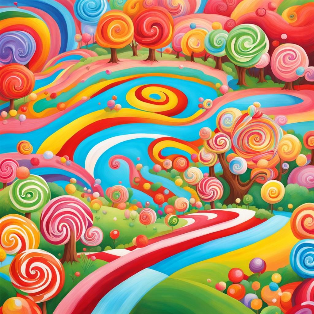 Vibrant Candyland Wonderland with Gouache Swirls
