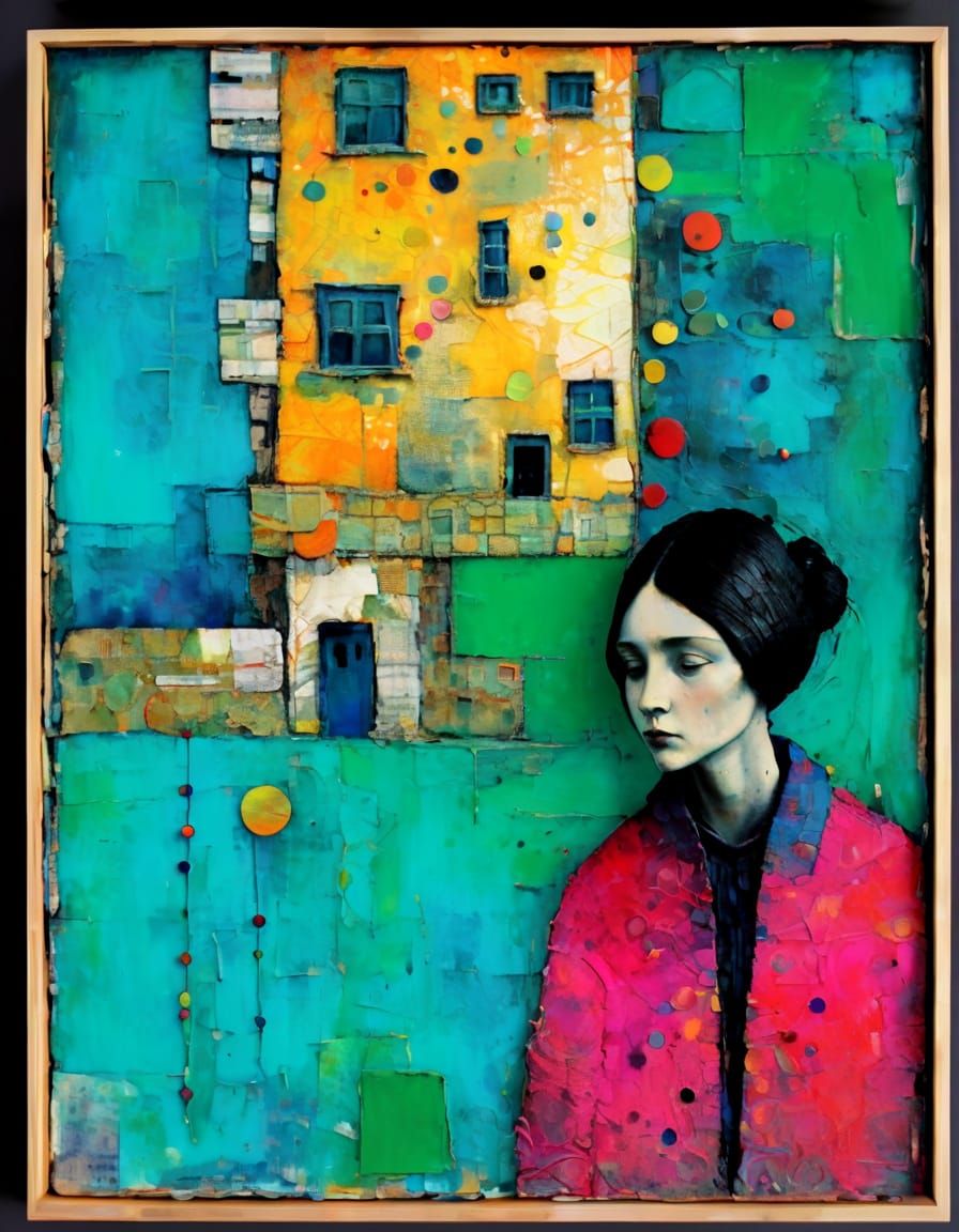 Textured Art Brute Landscape Encaustic Painting