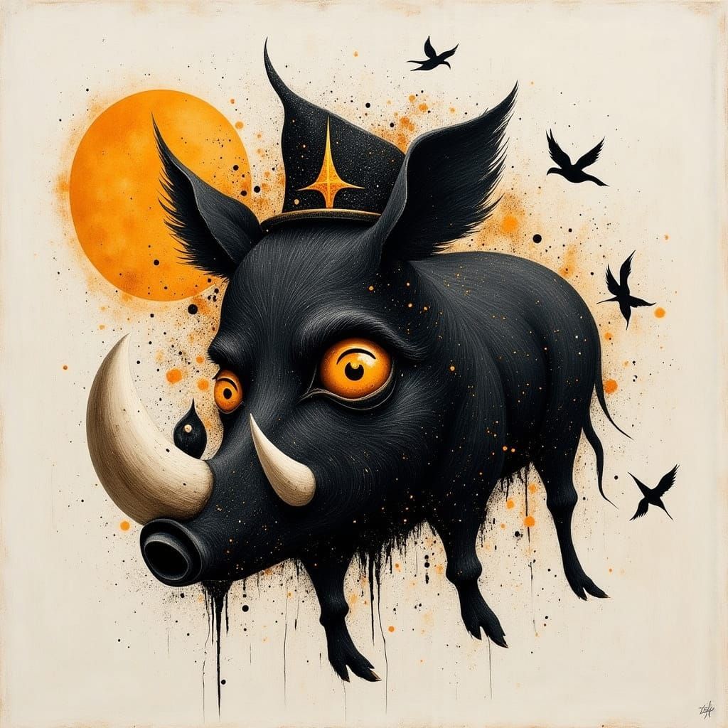 Menacing Wild Boar in Dark Medieval Style
