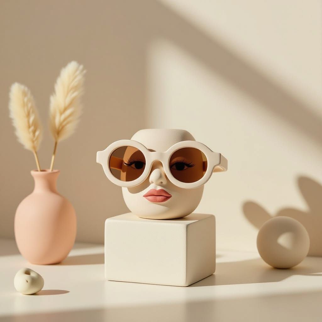 Minimalist Clay Sunglasses on Stand in Pastel Tones
