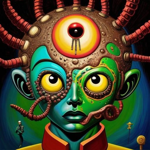 Surreal Abstract Man on Hill, Impasto Painting