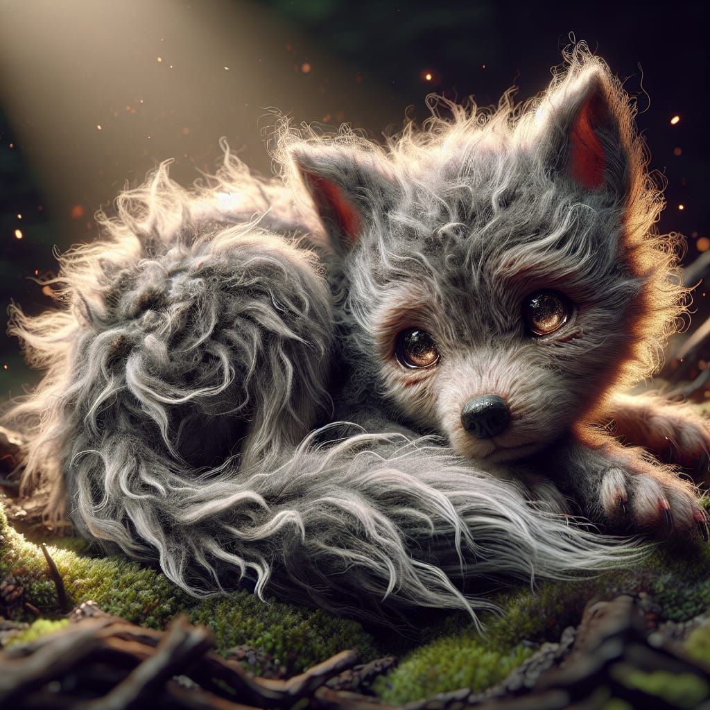 Adorable Baby Wolf in a Fantasy Forest