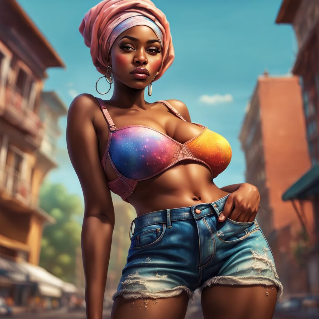 Hyperrealistic Portrait of Muslim Woman in Jeans