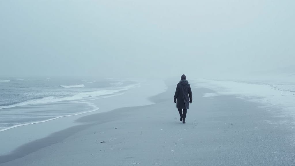 Icy Winter Beach Scene in Ethereal Style