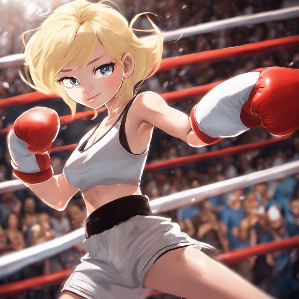 Blonde Boxer in Ring: Detailed Matte Painting