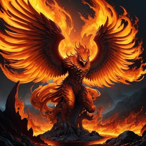 Fiery Phoenix Elemental in a Sea of Lava