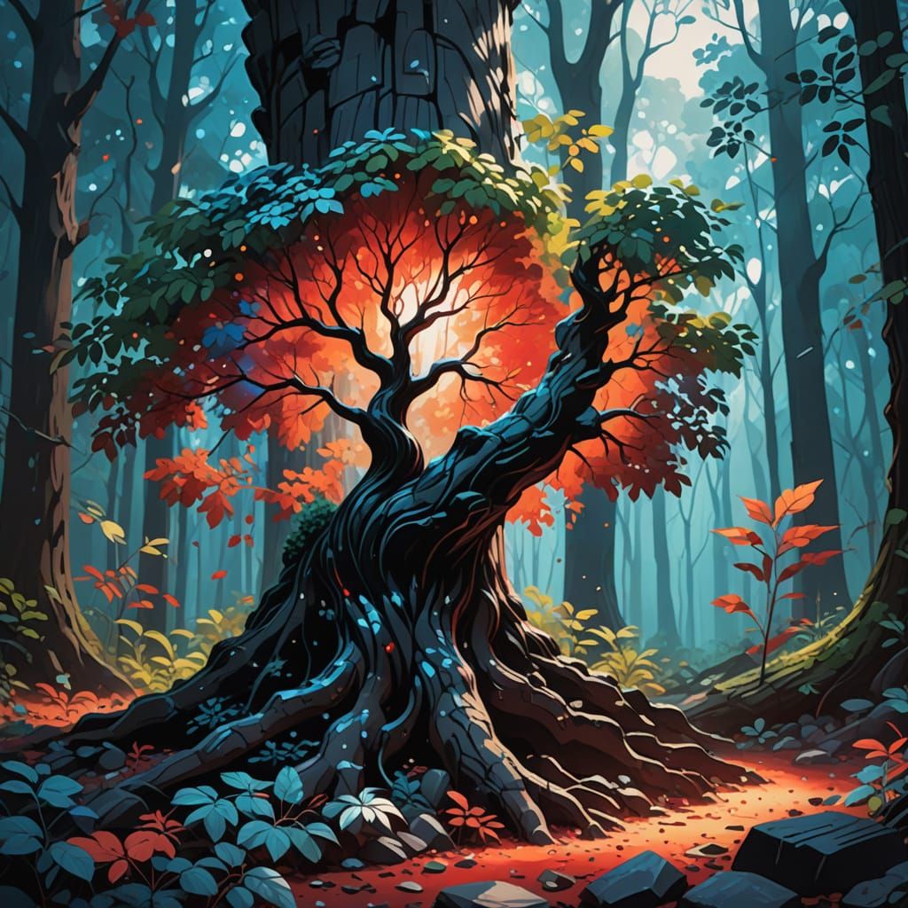 Mystical Tree Portrait in Oil Painting Style