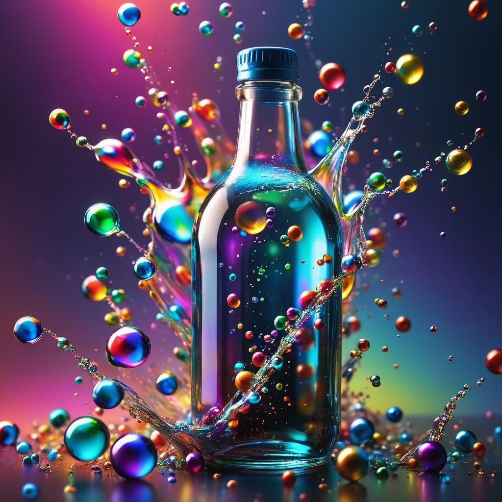Iridescent Bubbles in Glass Bottle, Splash Art