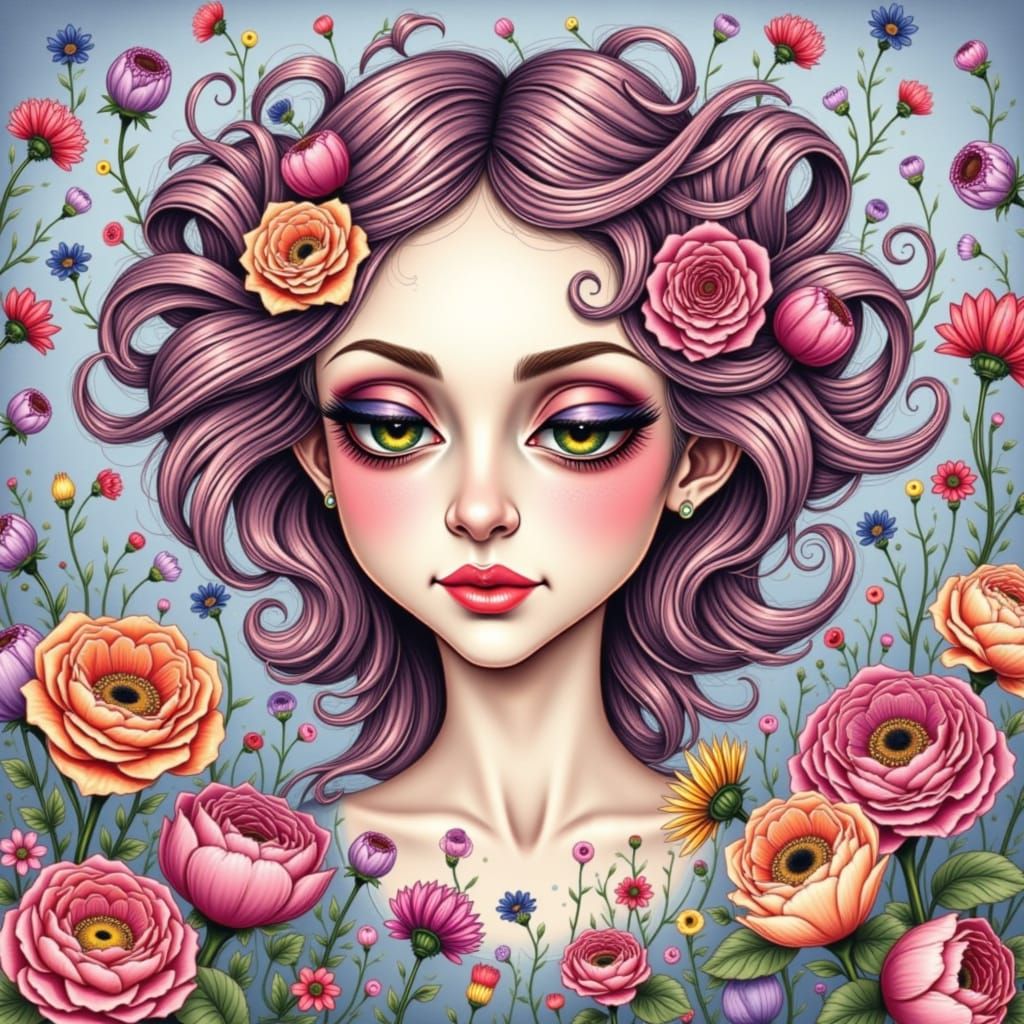 Whimsical Mauve Caricature Generated by AI