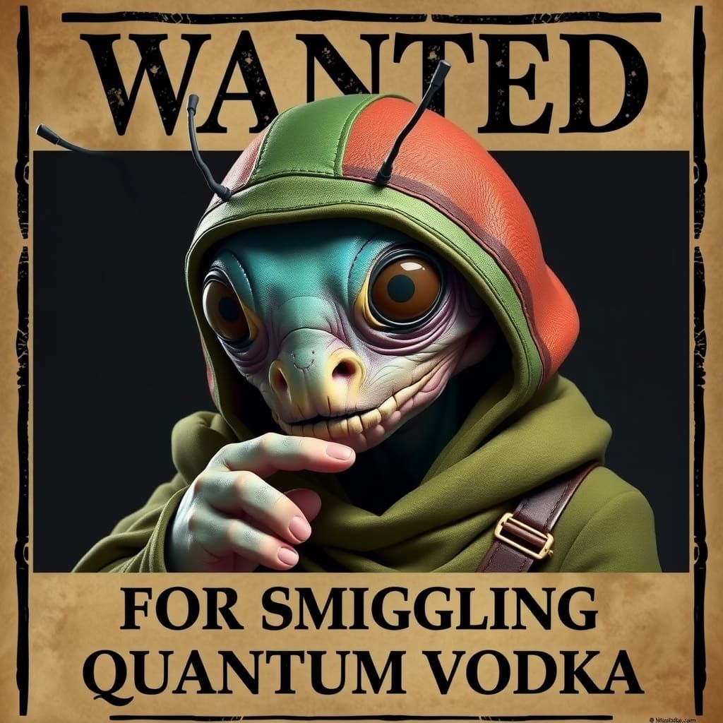 Alien Outlaw Wanted Poster in Violet and Green