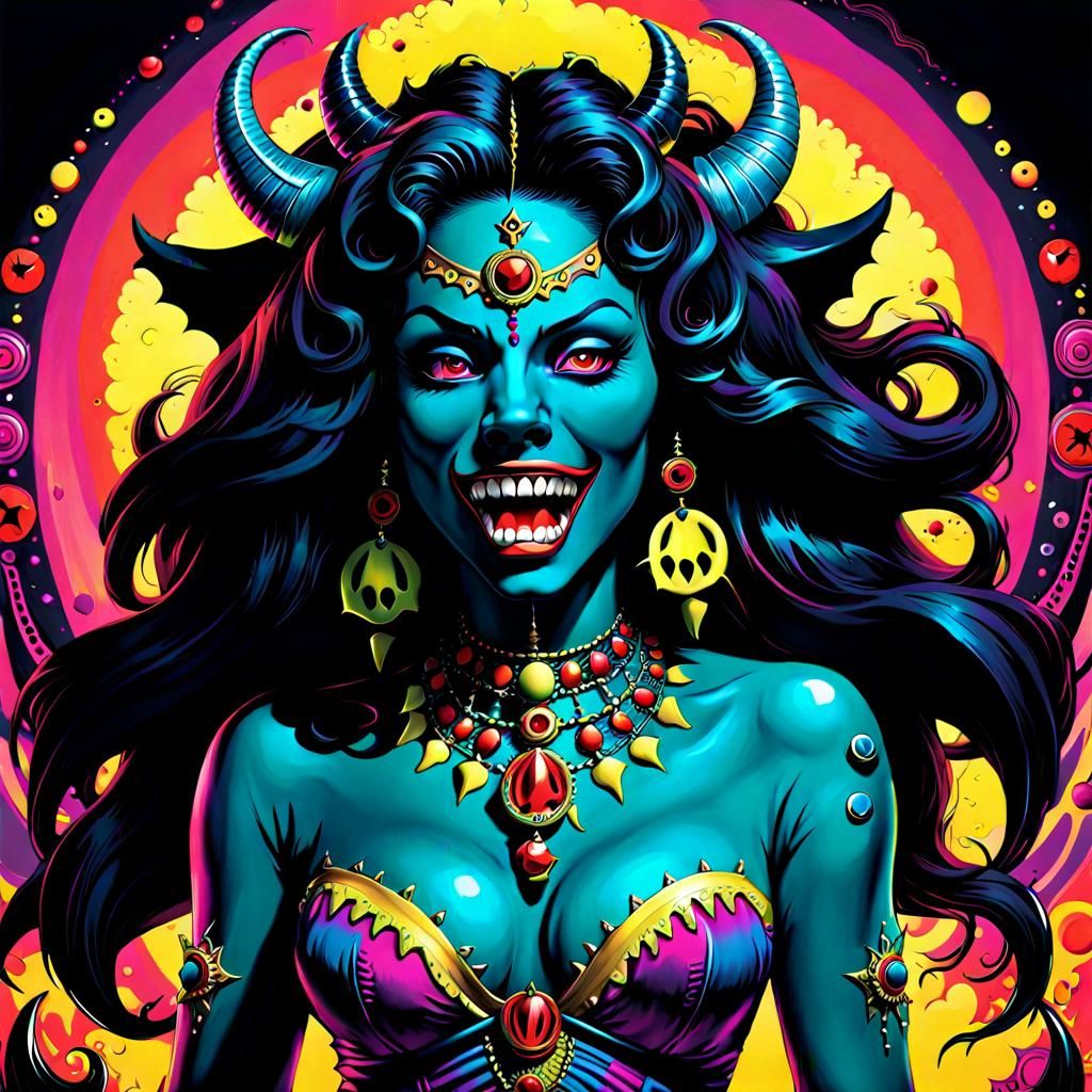 Psychedelic Voodoo Goddess Demon in Graffiti Art