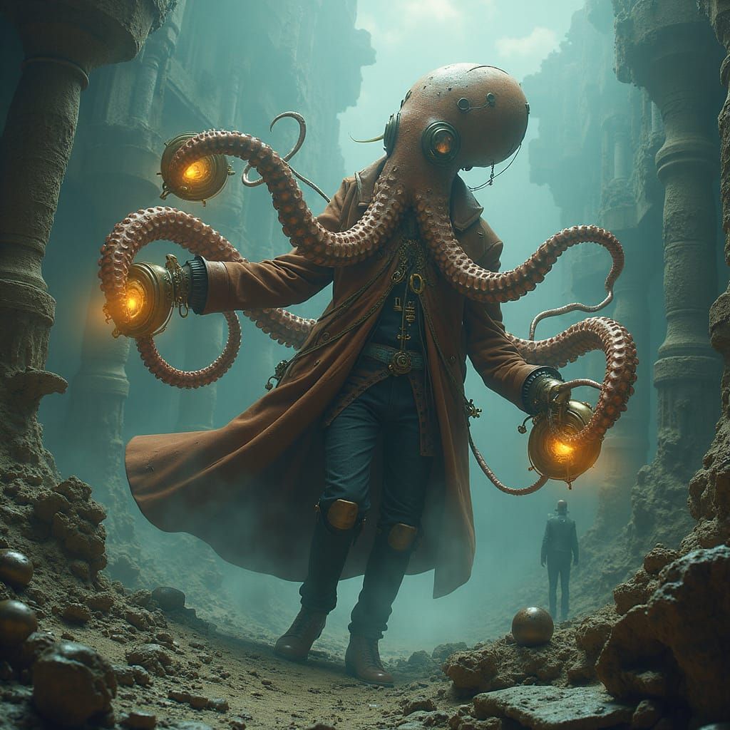 Steampunk Octopus in Sunken City Ruins