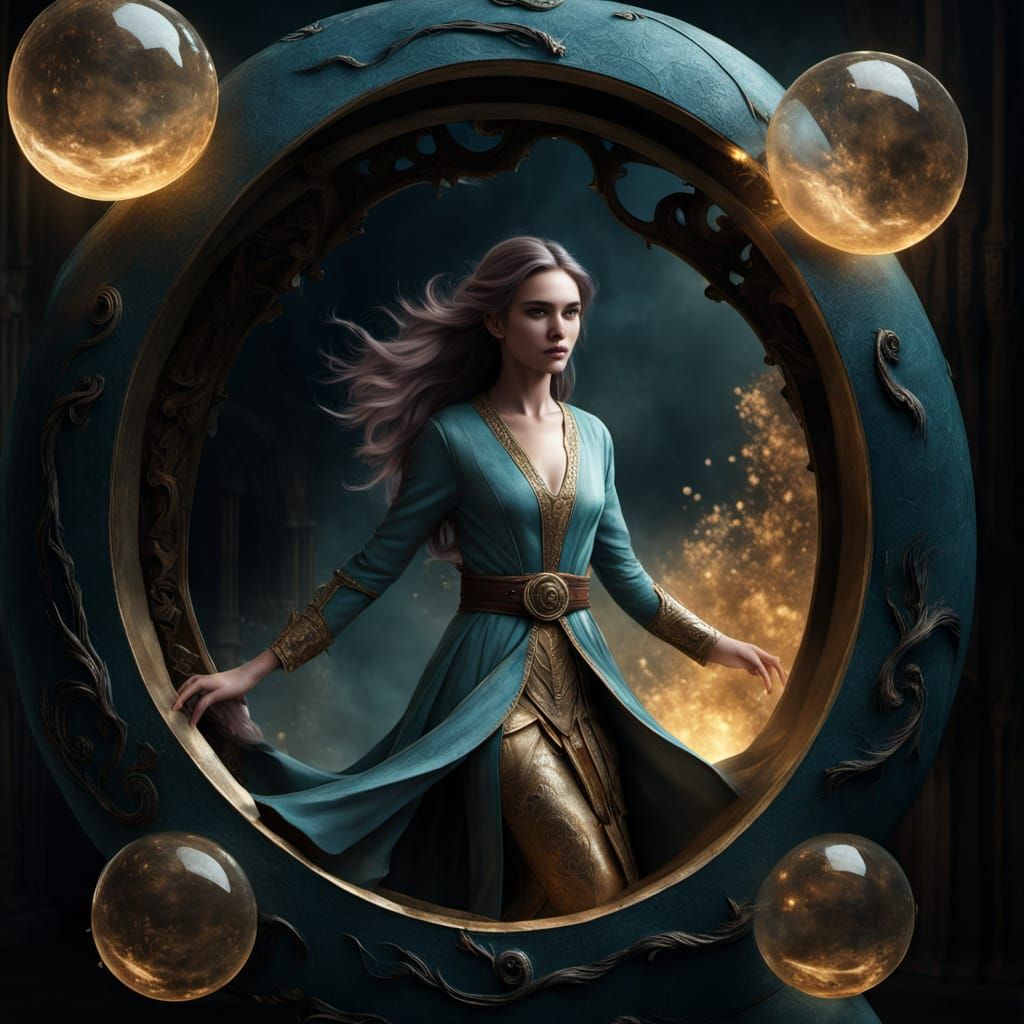 Whimsical Fantasy Village Inside a Glowing Orb