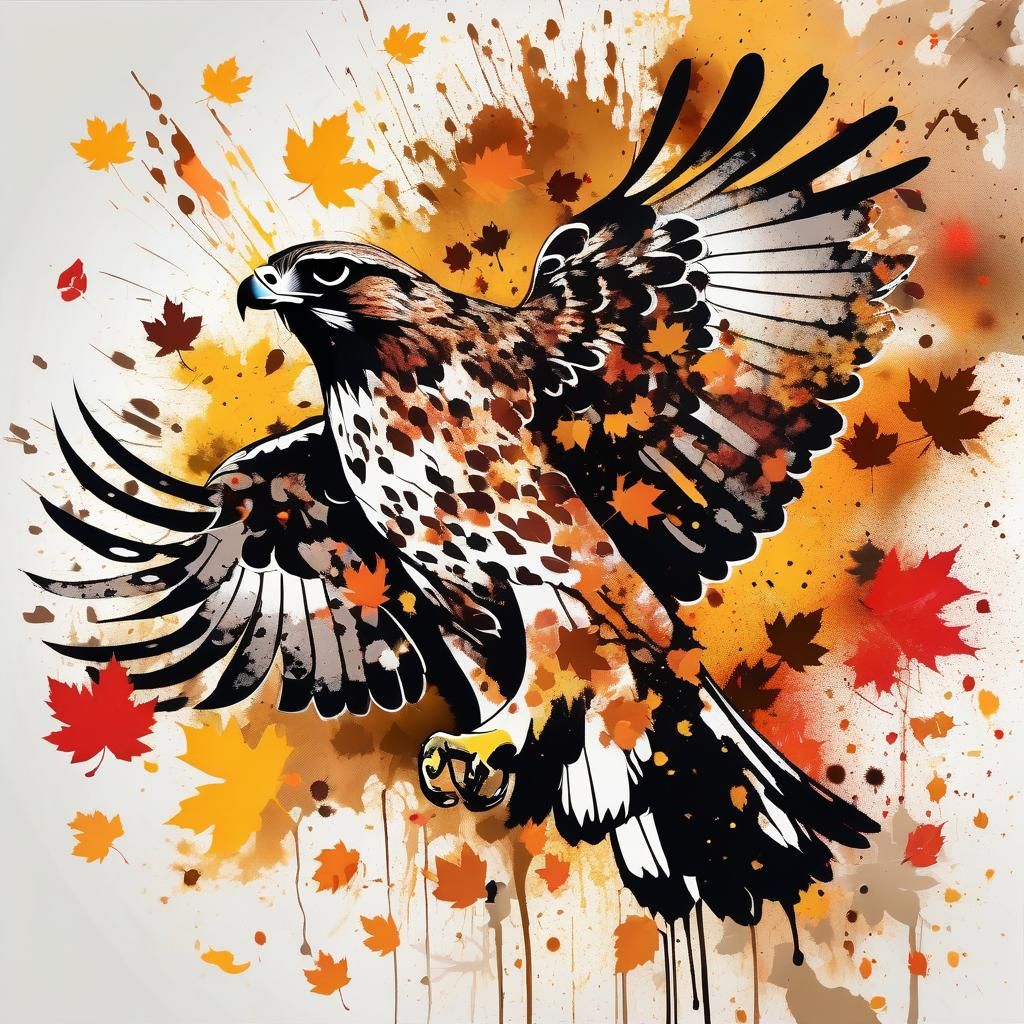 Ink Splatter Hawk in Autumn Neo-Expressionism