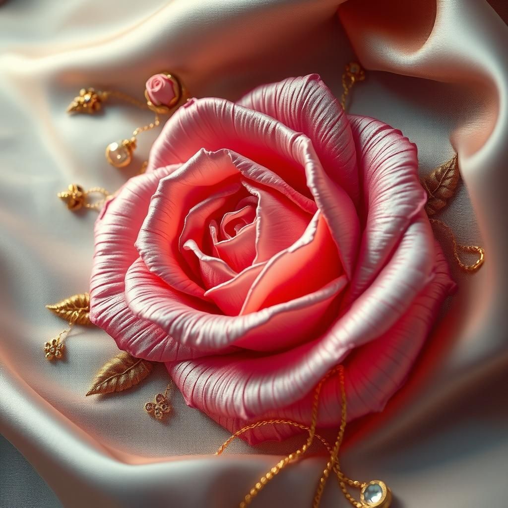 Mystical Rose Embroidery on Silk in Detailed Matte Painting