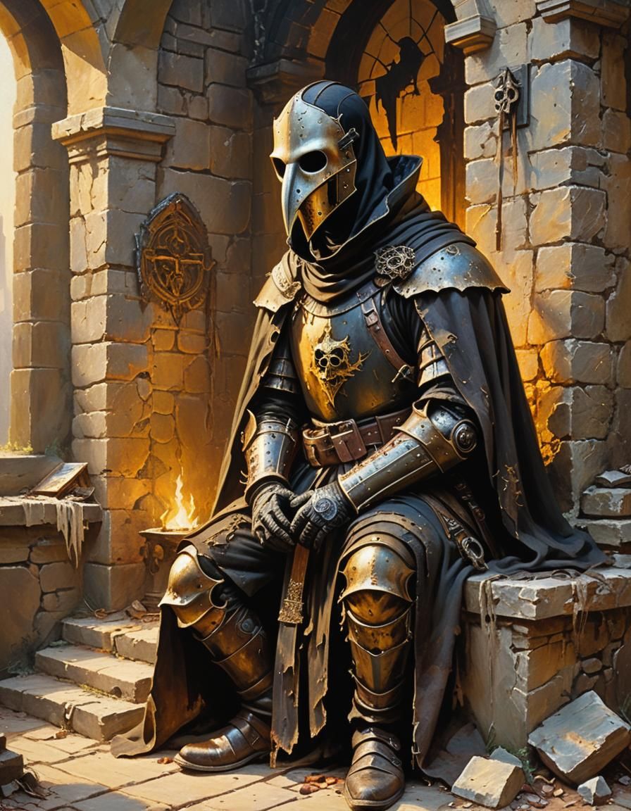 Dark Paladin with Plague Mask: Oil Painting