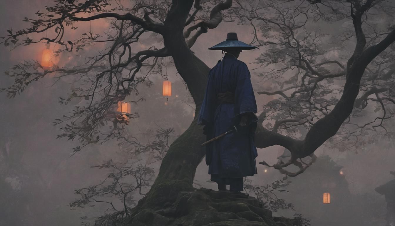 Mystical Shadow Samurai in Ancient Temple Twilight