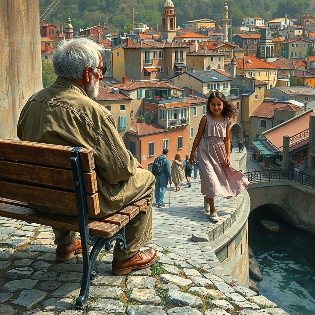 Kindred Spirits by the River: Impressionistic Street Scene