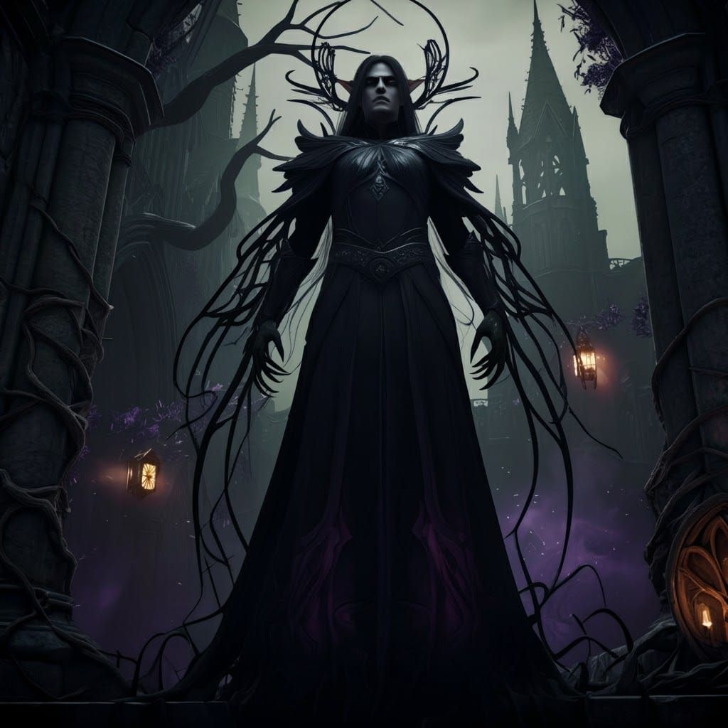 Mystical Dark Elves in Shadowed Realm, Hyper-Realistic Rende...