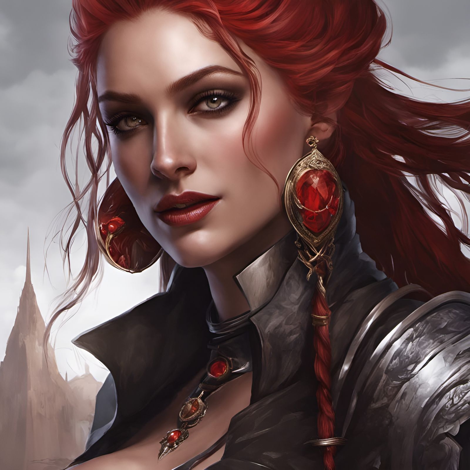 Bloodied Halfling Pinup Portrait in Dark Fantasy Style