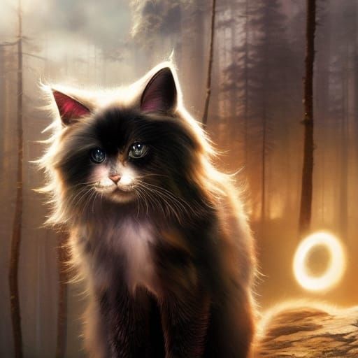 Fluffy Cat in Yoga Pose: Cosmic Concept Art