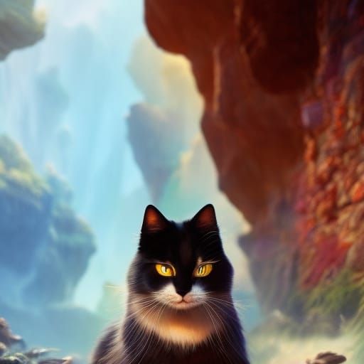 Cosmic Cat in Yoga Pose, Detailed Concept Art