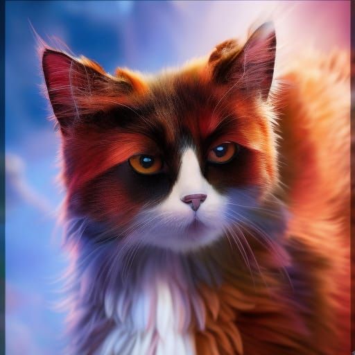 Fluffy Cat in Yoga Pose: Cosmic Concept Art