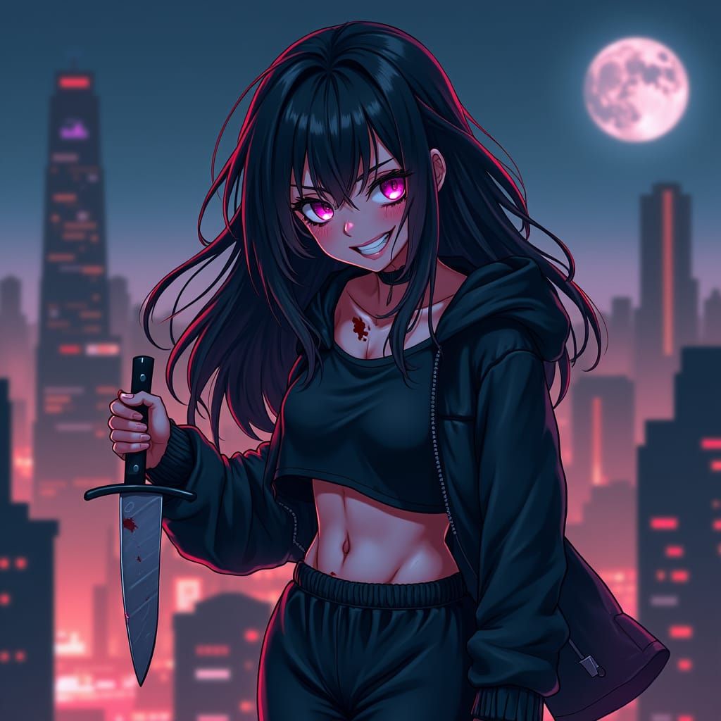 Anime Girl with Knife in Studio Trigger Style