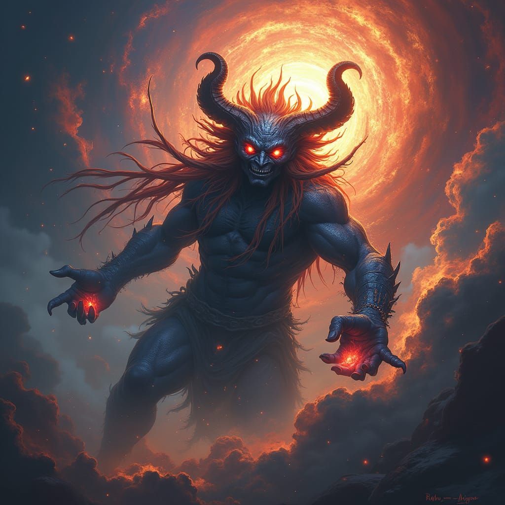 Vedic Demon Rahu in Cosmic Fantasy Art